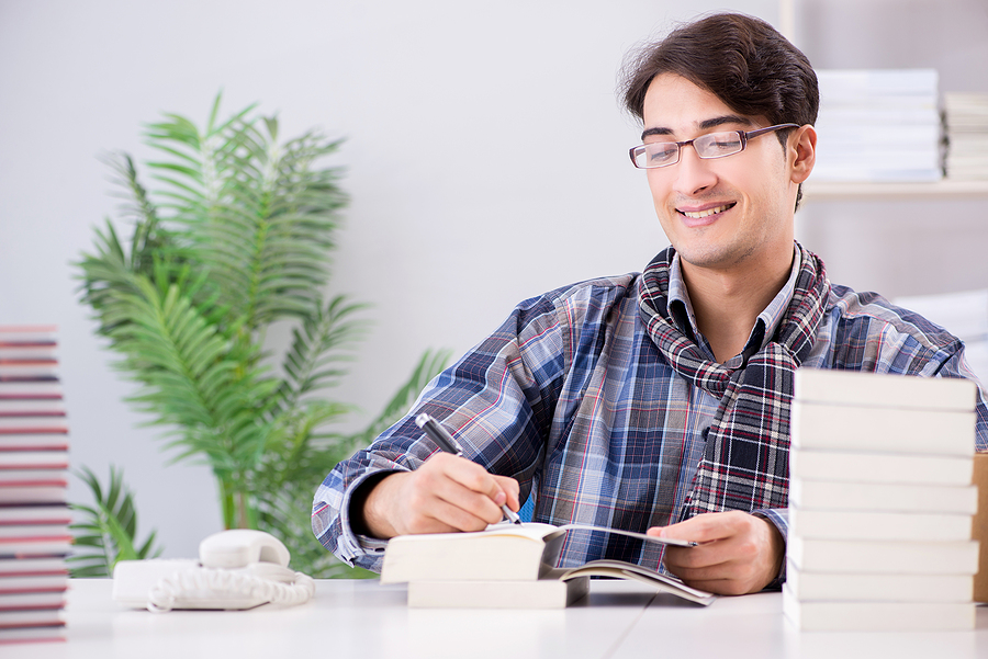 Writer presenting his books to public